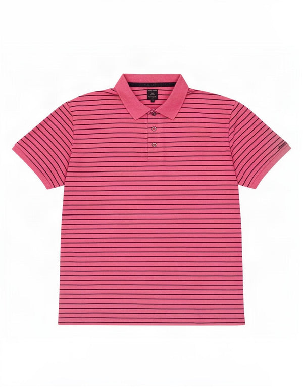 James Pringle Mens Polo Shirt XL Pink Striped Cotton