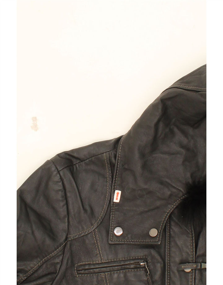 CONBIPEL Womens Hooded Leather Jacket IT 48 XL Black Leather Vintage Conbipel and Second-Hand Conbipel from Messina Hembry 