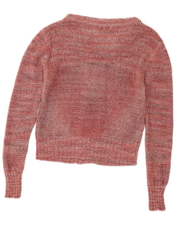 Maglione cardigan corto da donna REISS UK 10 piccolo cotone screziato bordeaux