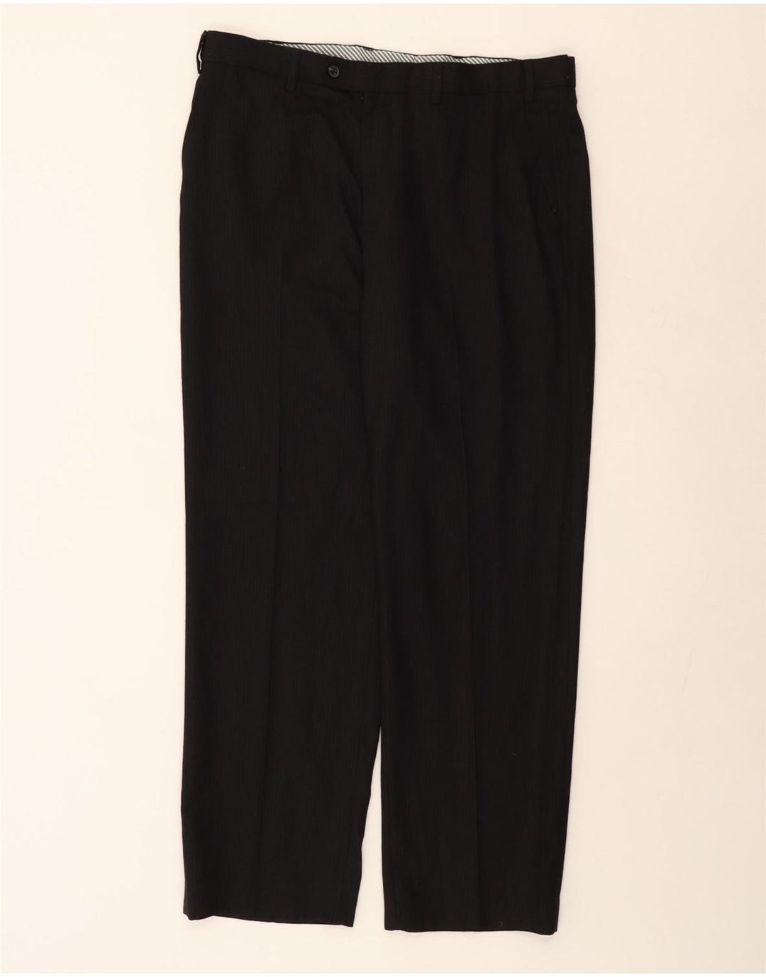 Pantaloni da abito dritti da uomo Marks & Spencer W36 L31 Lana gessata nera