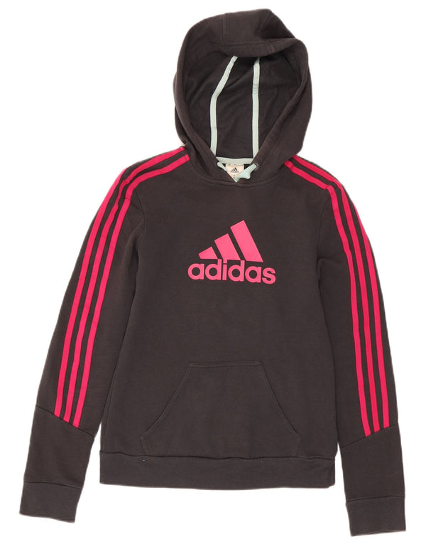 Felpa con cappuccio grafica da donna Adidas UK 4/6 XS cotone grigio