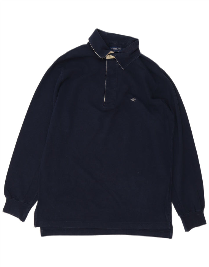 Polo da uomo a maniche lunghe Brooksfield IT 48 cotone blu navy medio