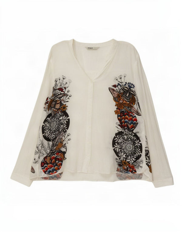 Desigual Donna Graphic Shirt Camicetta UK 18 XL Viscosa floreale bianca