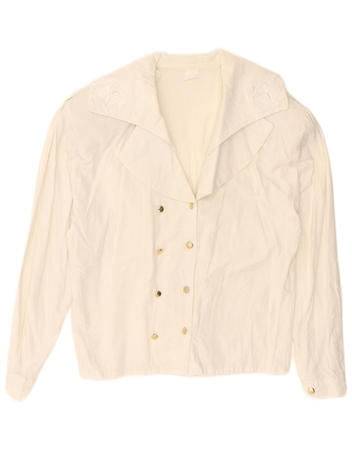 Camicetta camicia doppiopetto vintage da donna UK 16 grande bianca