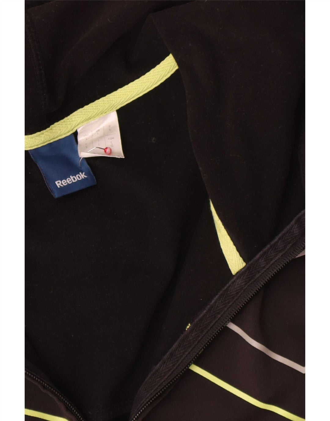 Felpa con cappuccio con zip grafica da uomo Reebok, grande poliestere gessato nero