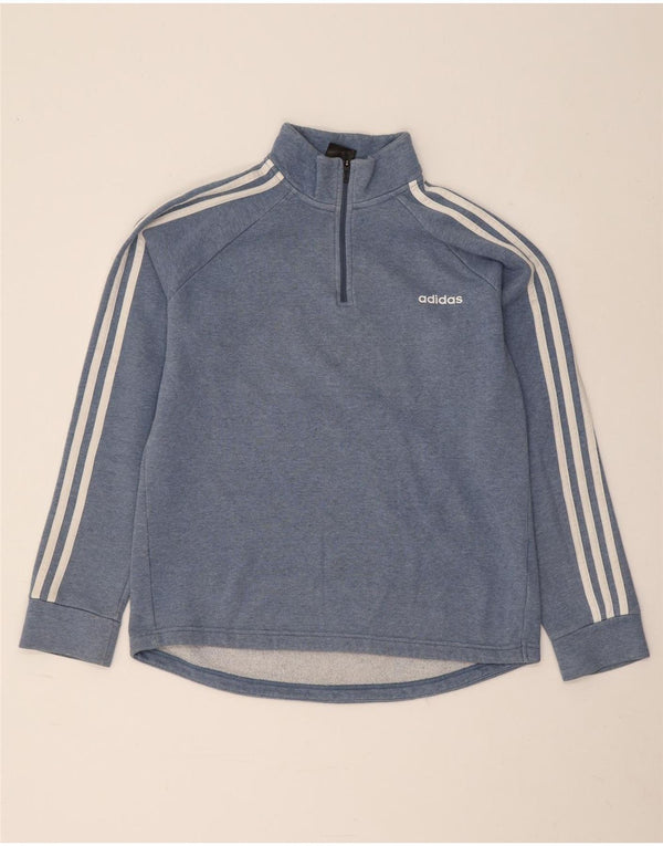 Felpa da donna con collo con zip Adidas, maglione, UK 12/14, cotone blu medio