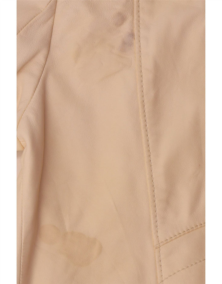 Giacca da motociclista in pelle da donna Iceberg UK 14 Pelle media bianco sporco