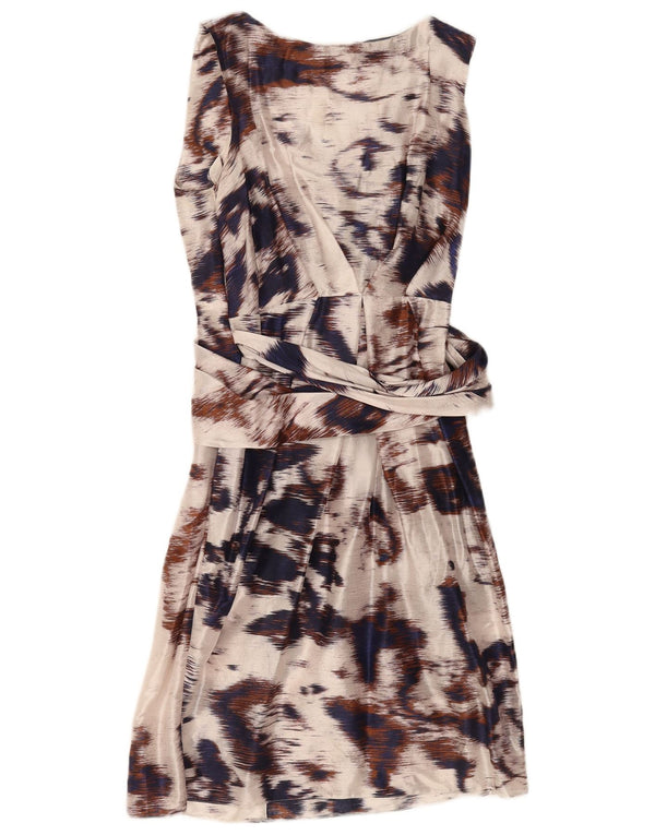 Abito tubino vintage da donna con motivo astratto UK 14 medio bianco sporco