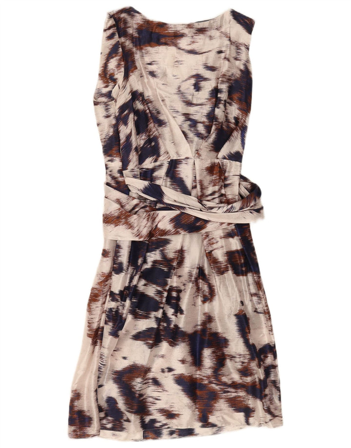 Abito tubino vintage da donna con motivo astratto UK 14 medio bianco sporco