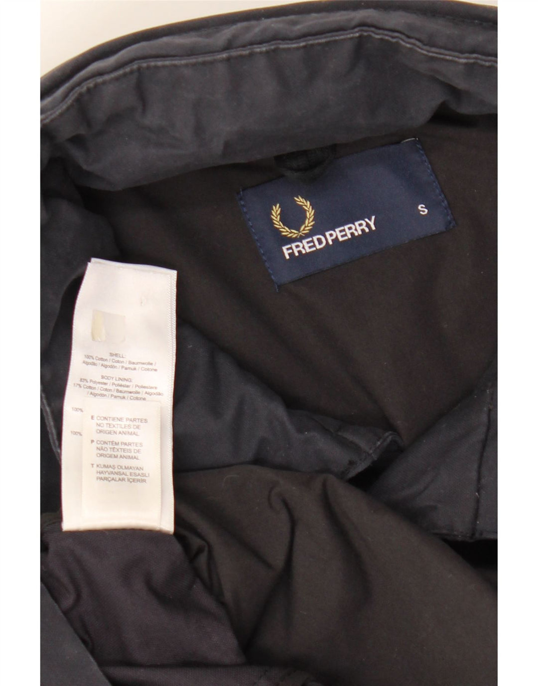 Giacca a vento con cappuccio da uomo FRED PERRY UK 36 piccola in cotone blu navy