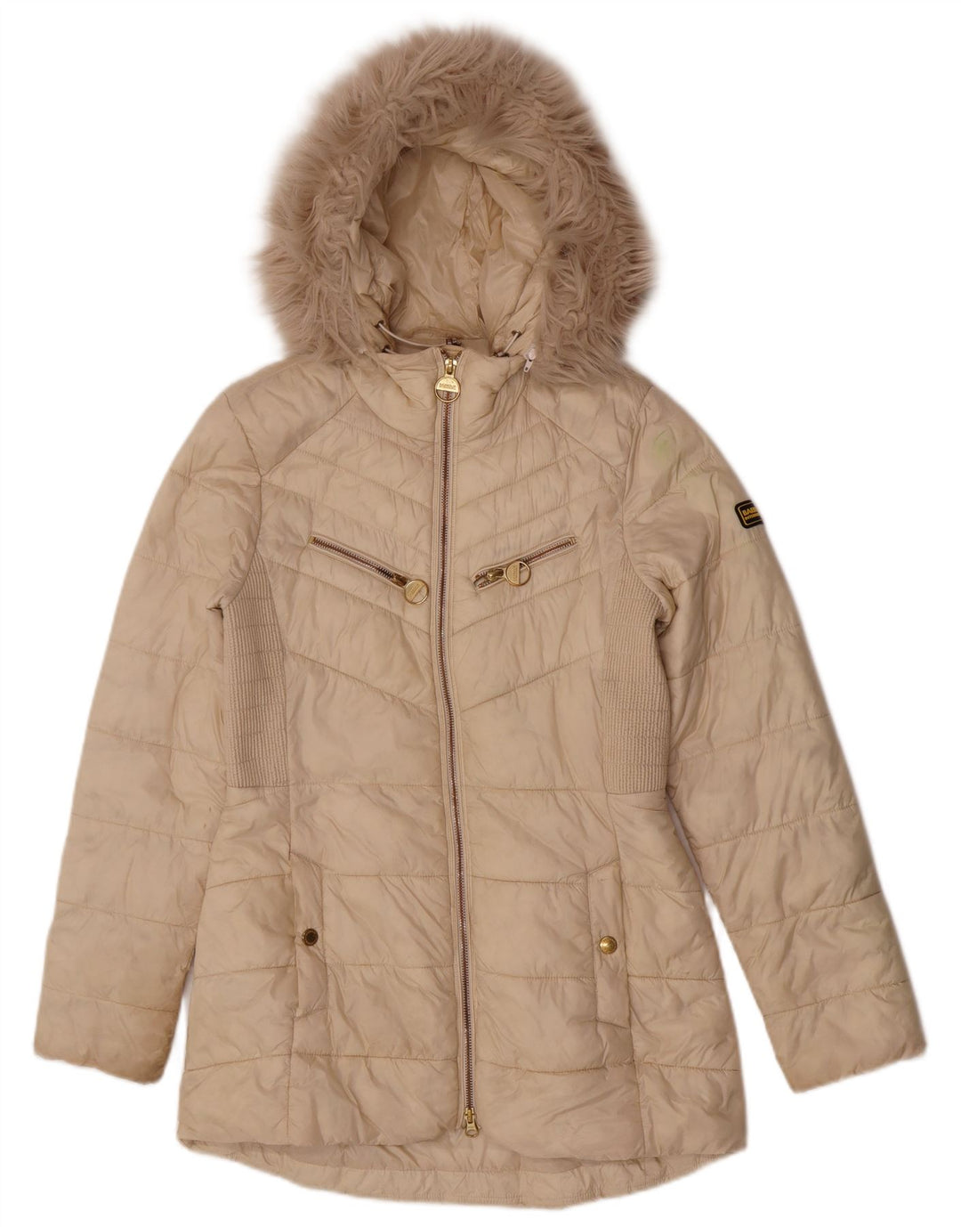 Cappotto imbottito con cappuccio da donna Barbour UK 10 Small Beige Poliammide