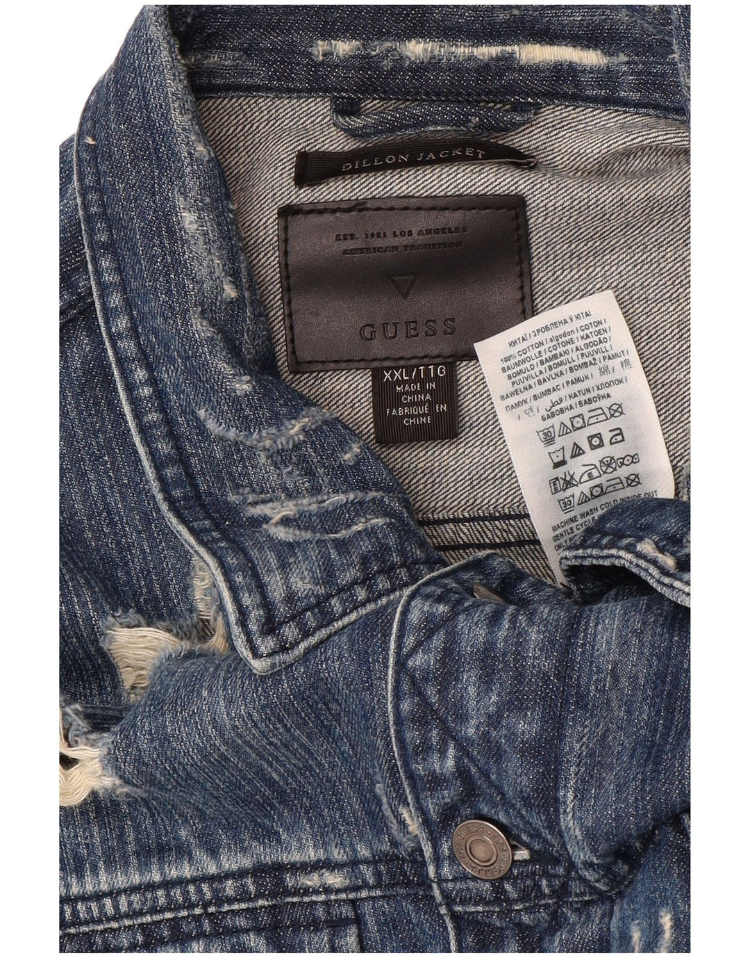 Guess Giacca da uomo in denim effetto invecchiato con grafica Dillon UK 44 2XL Cotone blu