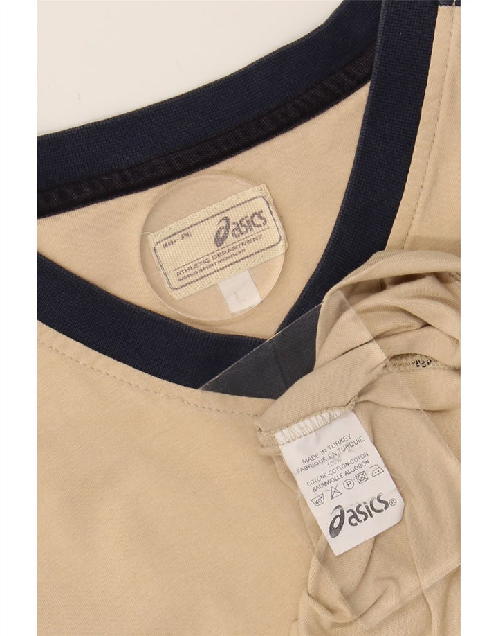 ASICS Mens T-Shirt Top Large Beige Colourblock Cotton Vintage Asics and Second-Hand Asics from Messina Hembry 