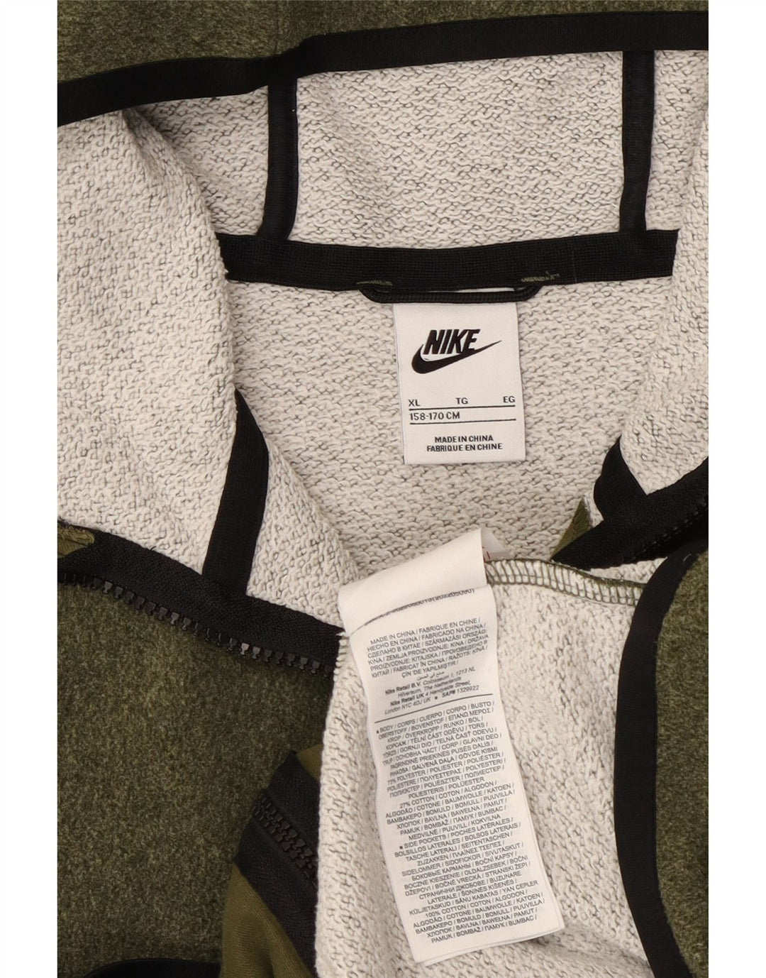 Felpa con cappuccio e zip Nike da bambino 13-14 anni XL poliestere kaki
