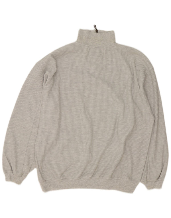 Maglione vintage da uomo con zip e collo XL in cotone chiazzato grigio