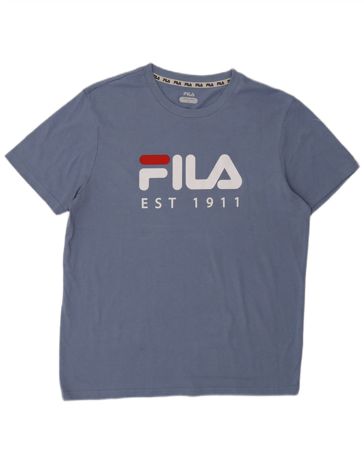 T-shirt grafica da uomo Fila Top grande in cotone blu