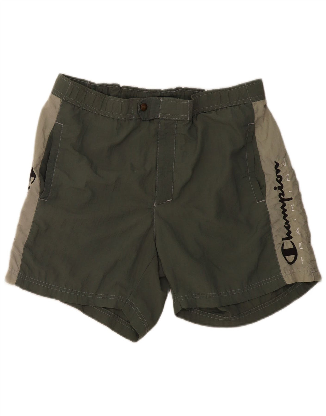 CHAMPION Mens Graphic Sport Shorts 2XL Khaki Colourblock Polyamide