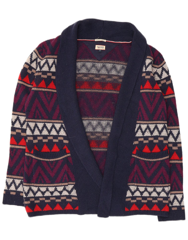 Maglione cardigan aperto da donna Tommy Hilfiger UK 16 Large Blu Navy geometrico