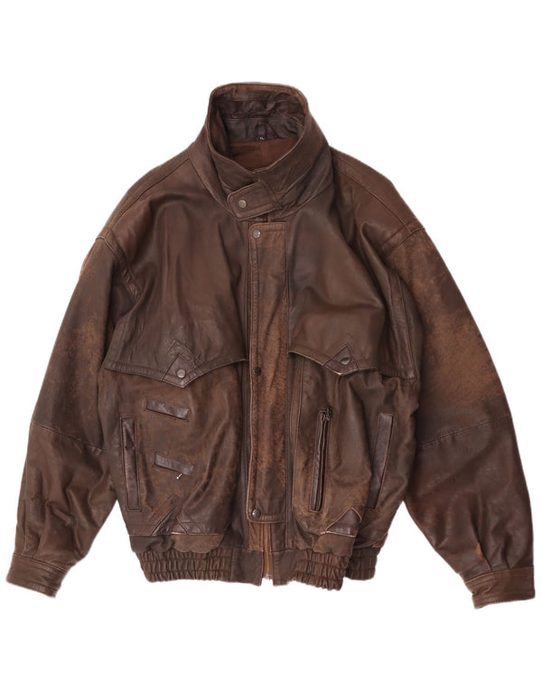 Giacca in pelle vintage da uomo UK 42 XL Marrone