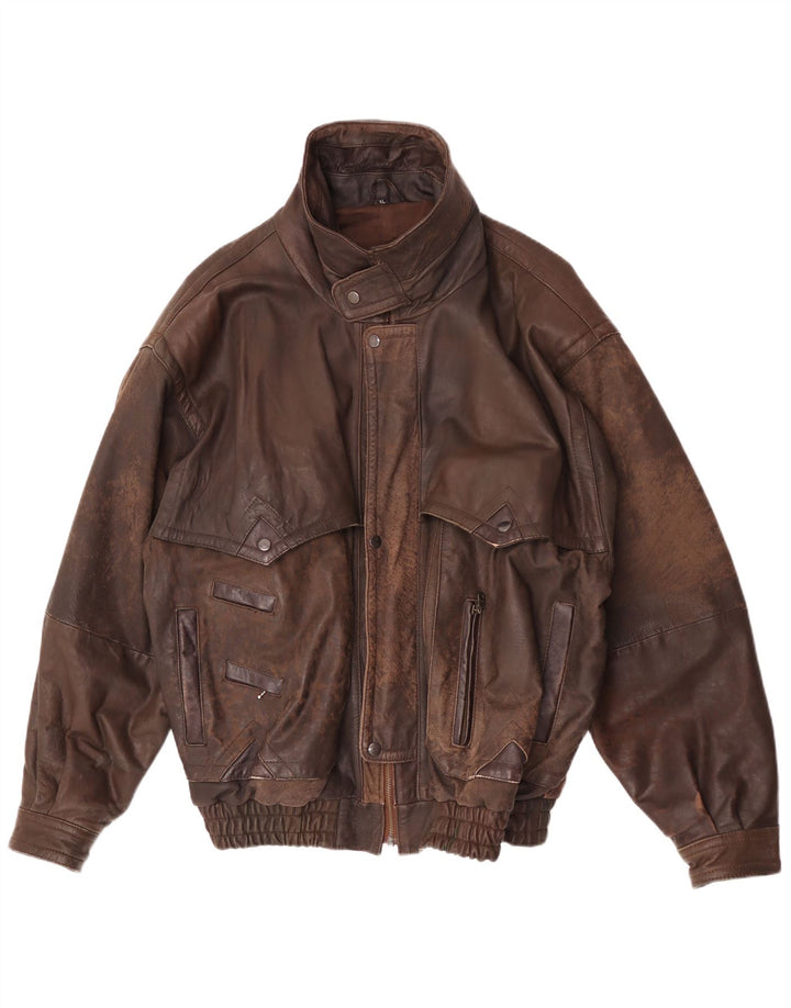 Giacca in pelle vintage da uomo UK 42 XL Marrone