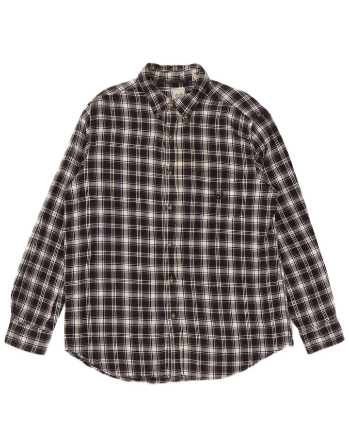 Chaps Camicia da uomo in flanella di cotone a quadri neri grandi
