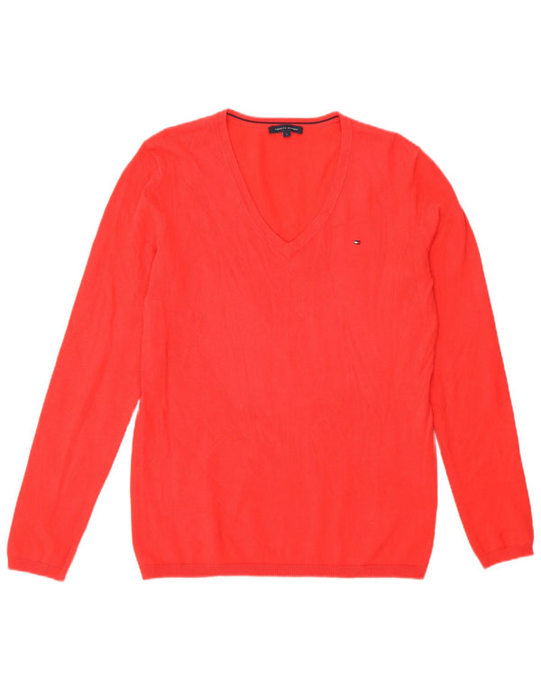 Maglione maglione con scollo a V da donna Tommy Hilfiger UK 14 grande cotone rosso