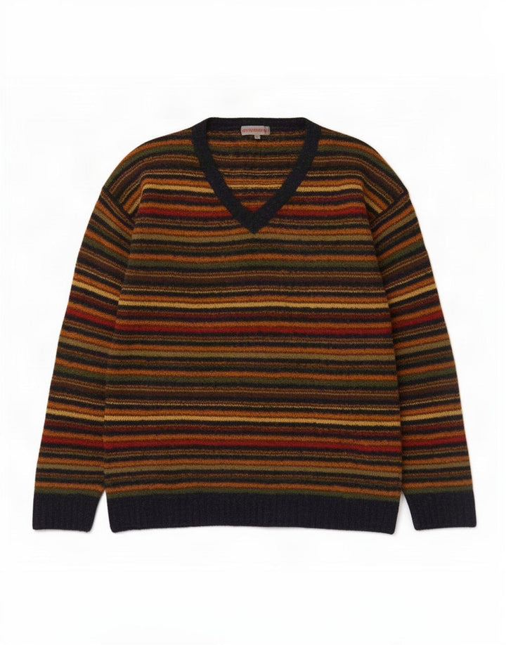 Osvaldo Bruni Maglione Uomo Scollo a V Maglione Grande Lana a Righe Multicolori