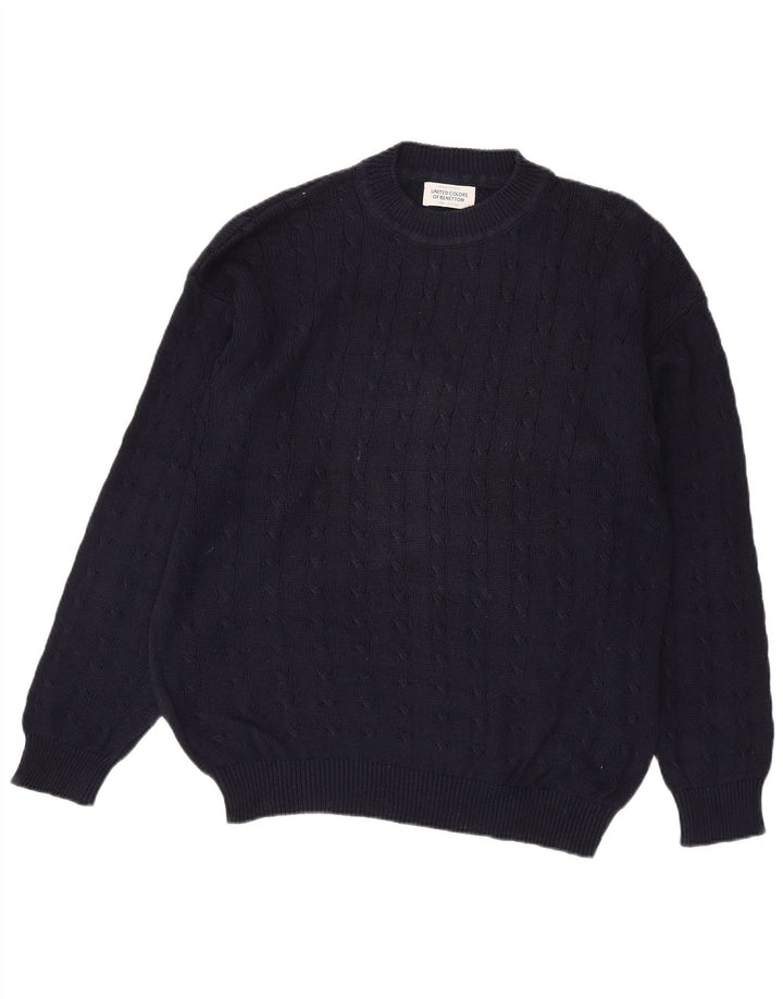 Maglione da uomo girocollo Benetton grande in cotone blu navy