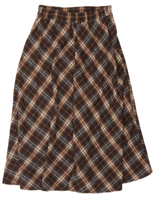 Gonna a trapezio a vita alta da donna vintage W26 piccolo quadretto marrone