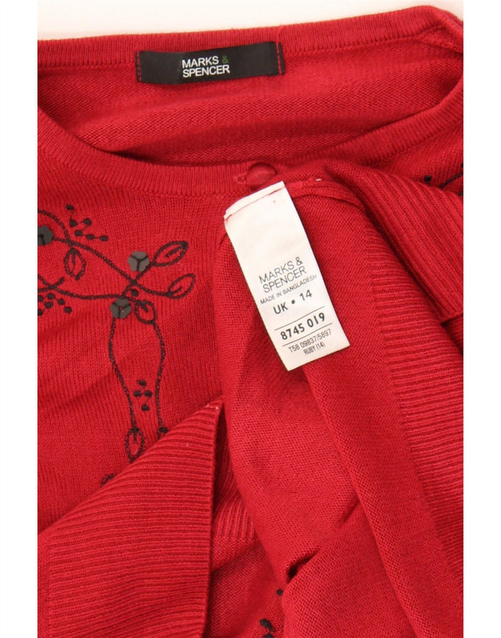 Maglione cardigan da donna Marks & Spencer UK 14 Acrilico floreale rosso medio