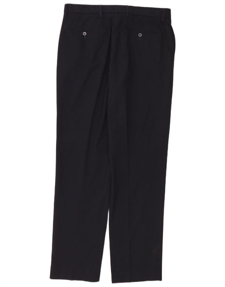 Pantaloni da abito dritti su misura da uomo Marks & Spencer W34 L33 Blu Navy