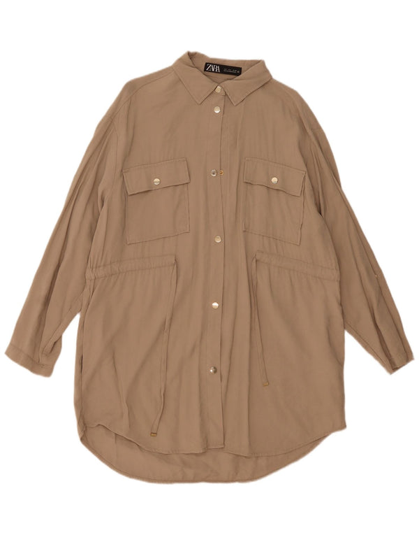 Abito chemisier oversize da donna Zara UK 16 Large Beige Viscosa