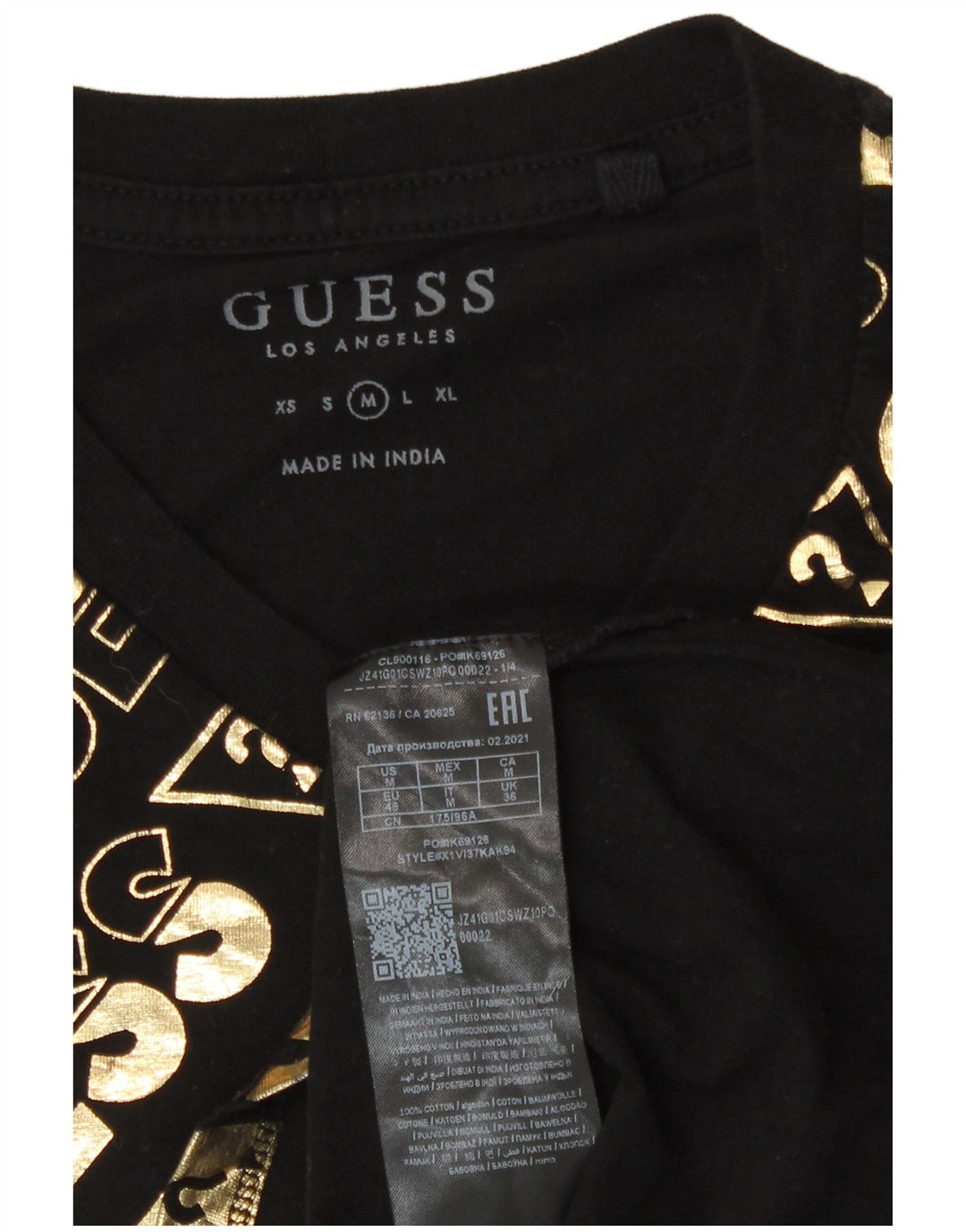 T-shirt grafica da uomo Guess Top UK 36 piccola in cotone nero