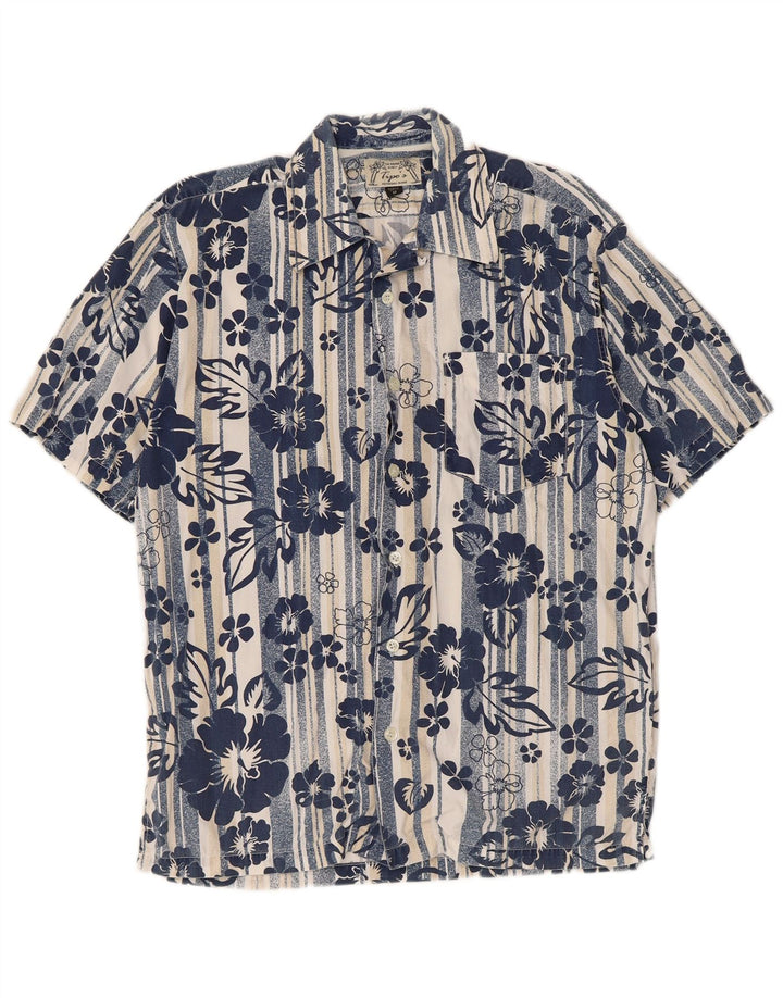 Camicia da uomo a maniche corte Tipo' S in cotone floreale blu medio