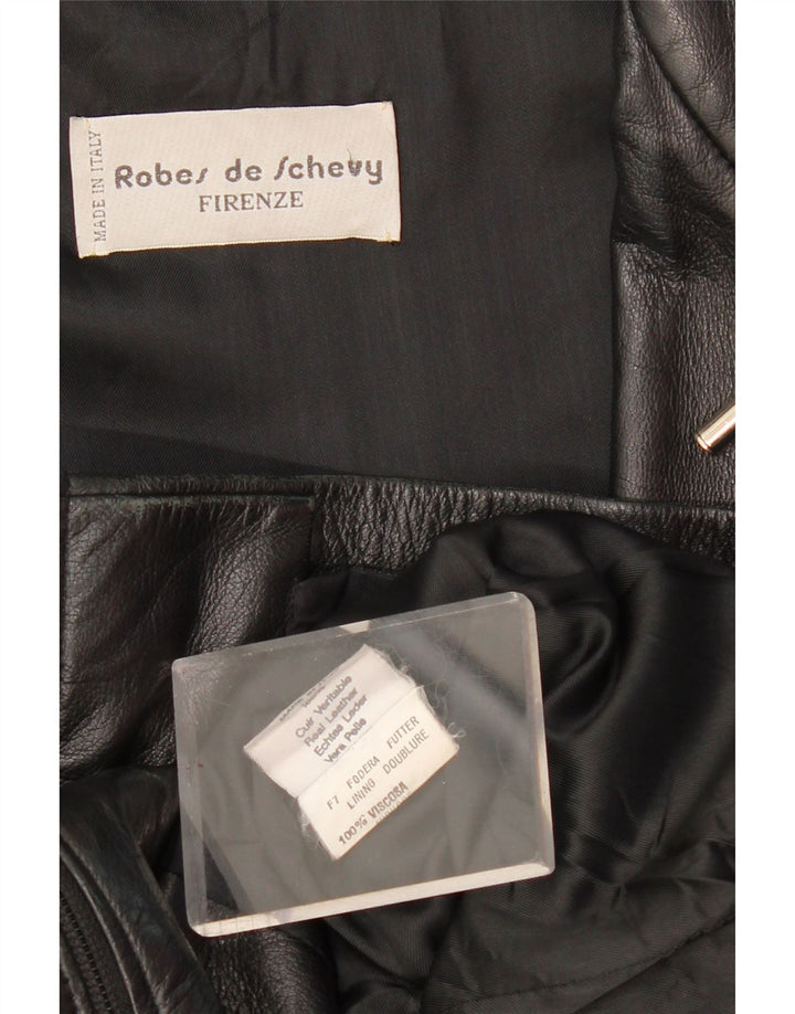 Cappotto in pelle da donna vintage UK 12 in pelle nera media