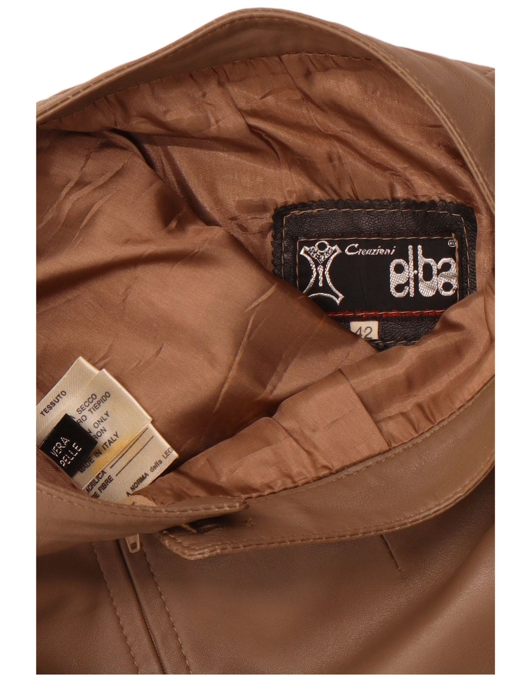 Gonna in pelle a vita alta da donna VINTAGE IT 42 media W26 in pelle marrone