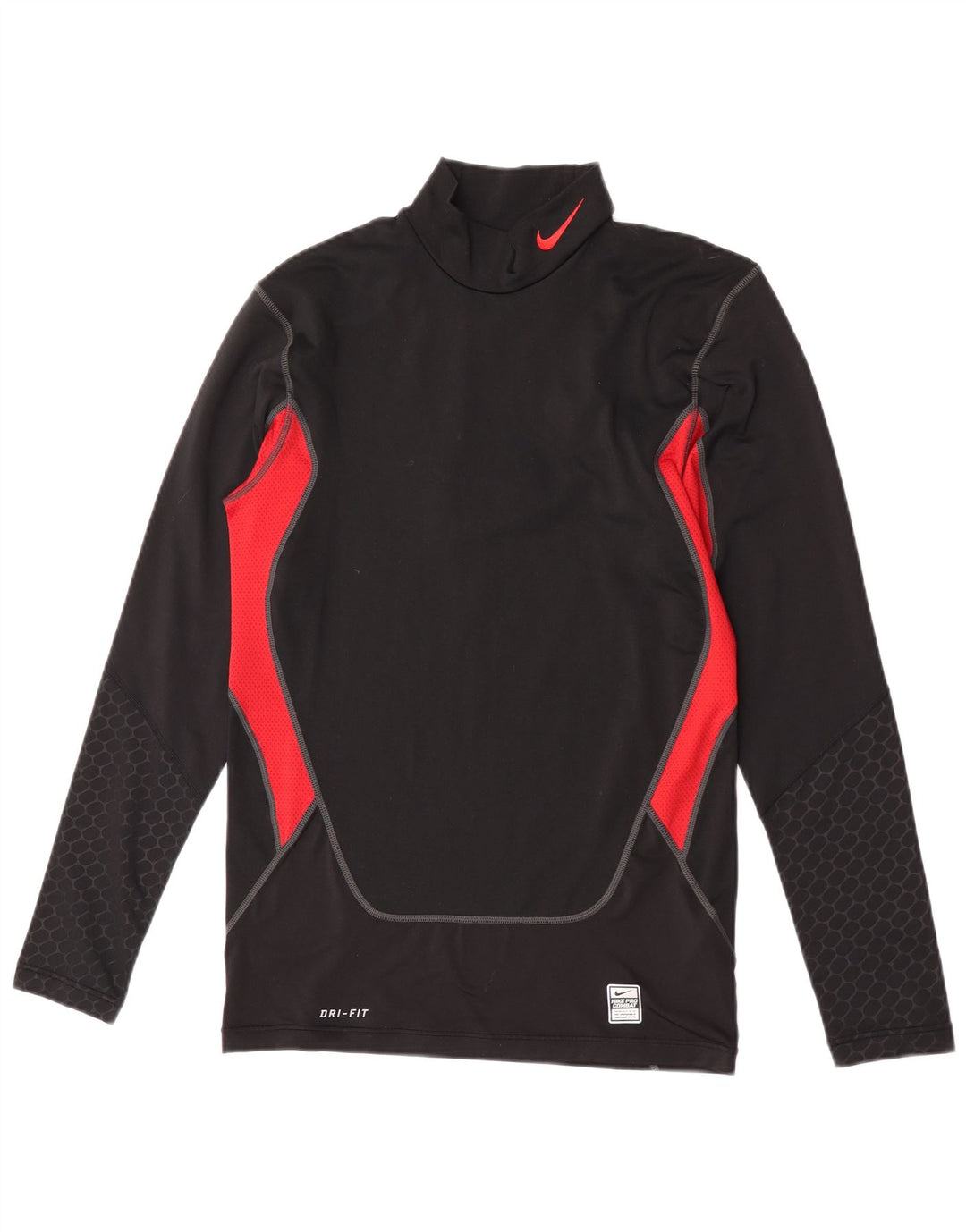 Nike Top a compressione da uomo a maniche lunghe, grande, in poliestere color block nero