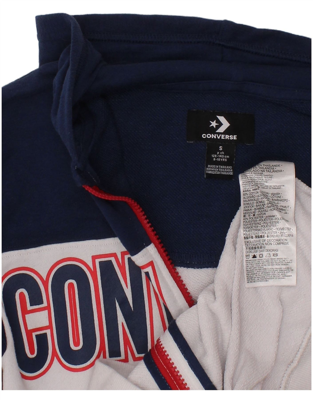 Maglione con cappuccio e zip CONVERSE per ragazzi 8-9 anni piccolo blu navy color block