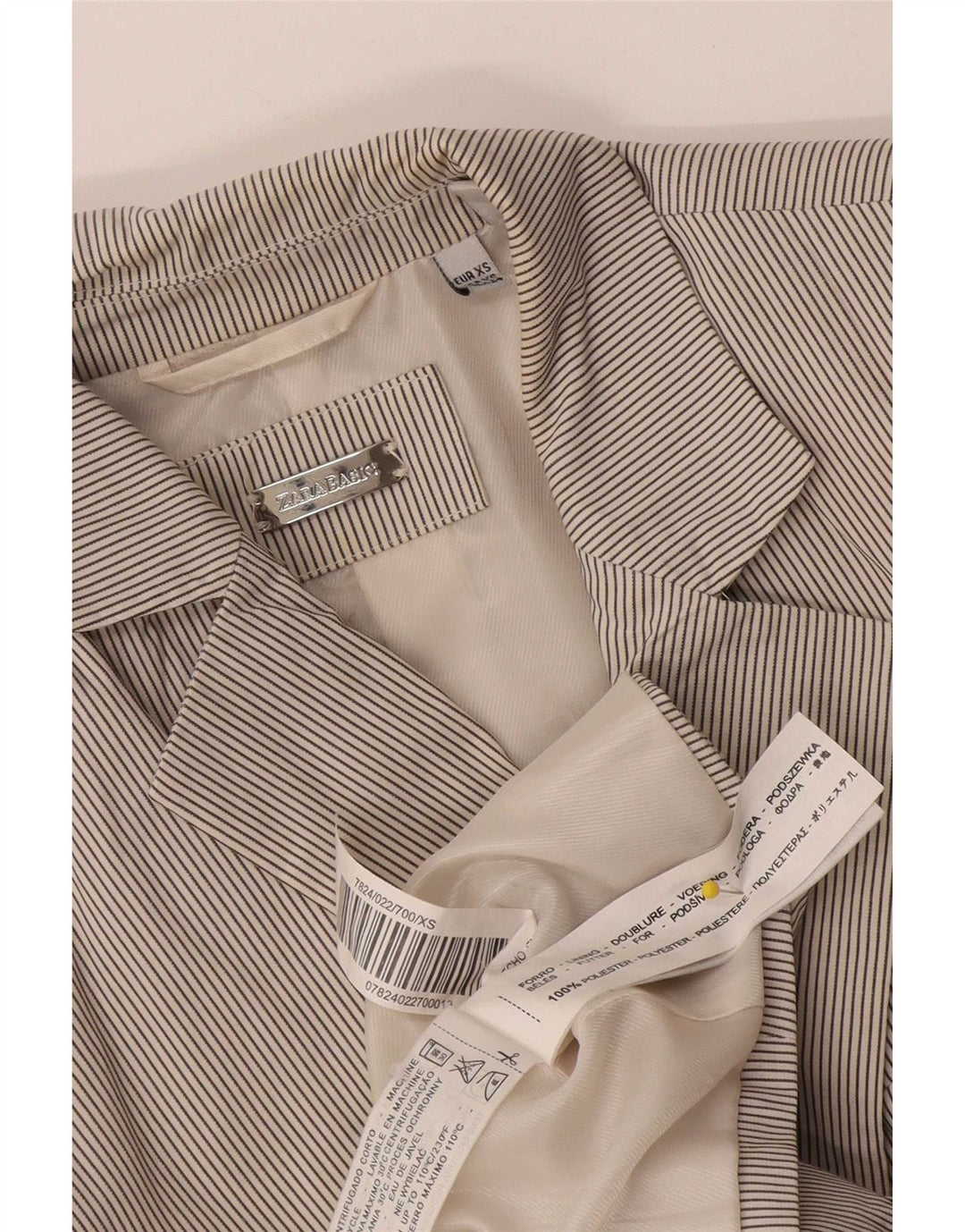 Giacca blazer da donna a 1 bottone Zara UK 4 XS poliestere gessato bianco