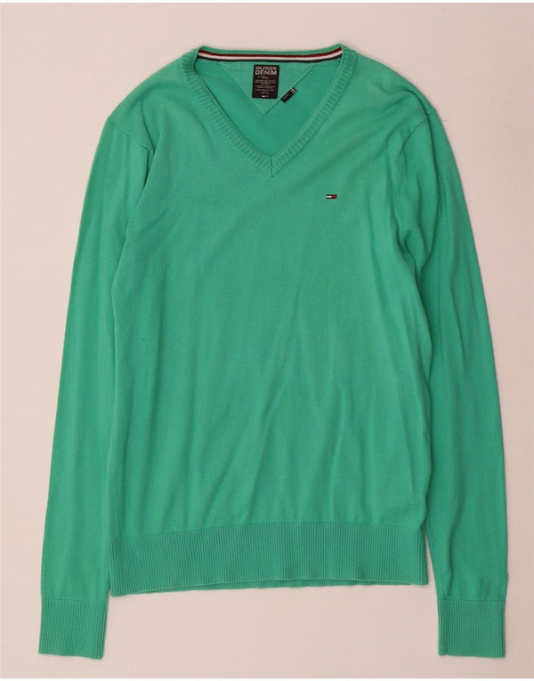 Maglione maglione con scollo a V da uomo Tommy Hilfiger in cotone verde medio