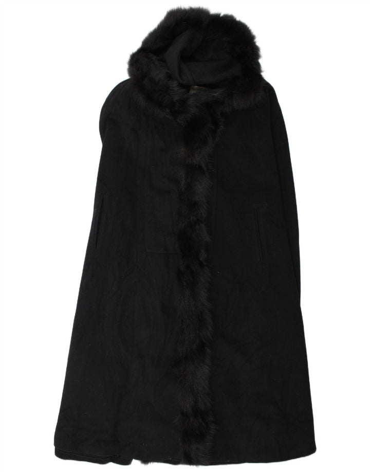 Cappotto vintage da donna con cappuccio con cappuccio, taglia unica, nero