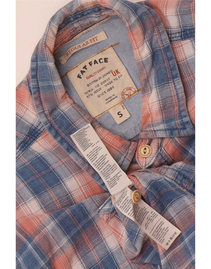 Camicia da uomo a maniche corte, vestibilità regolare, Fat Face, in cotone scozzese piccolo blu