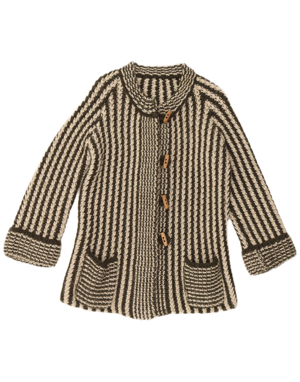 VINTAGE Womens 3/4 Sleeve Cardigan Sweater UK 14 Medium Green Striped