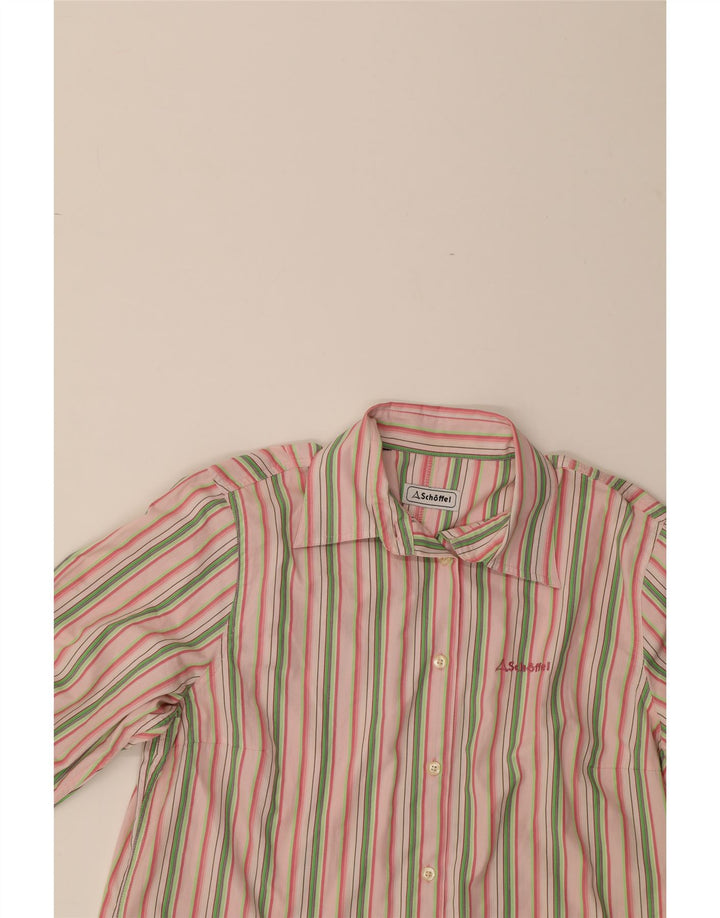 SCHOFFEL Womens Shirt Blouse UK 14 Large Pink Striped Polyester Vintage Schoffel and Second-Hand Schoffel from Messina Hembry 