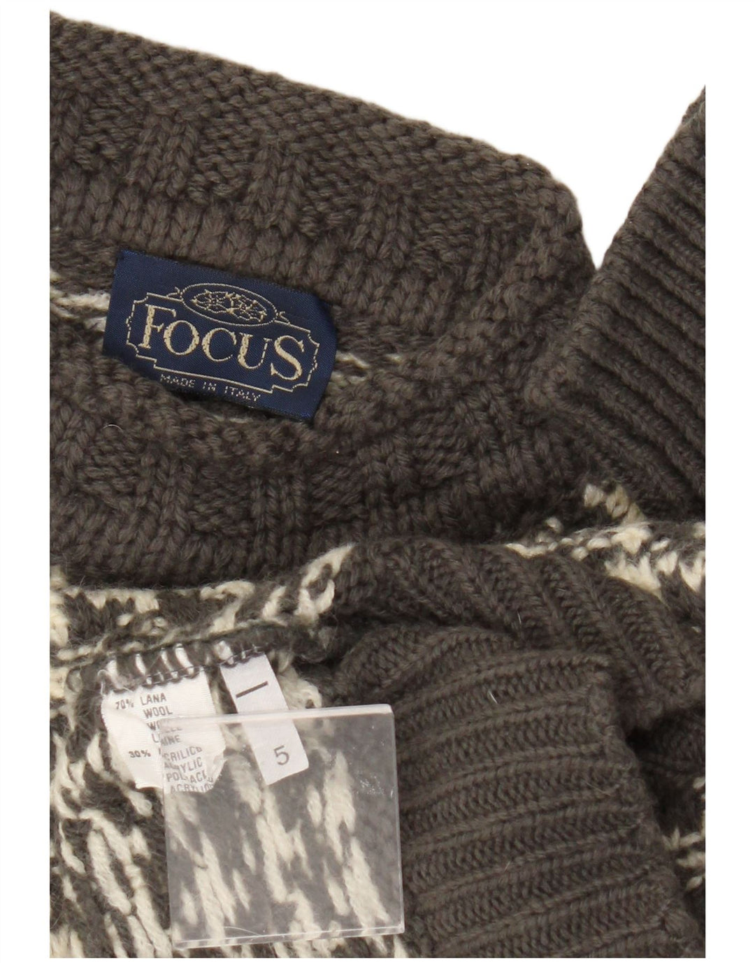 Maglione maglione girocollo da uomo vintage XS in lana pied de poule grigia