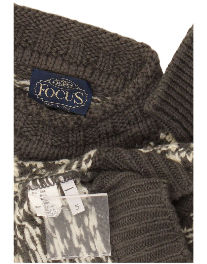 Maglione maglione girocollo da uomo vintage XS in lana pied de poule grigia