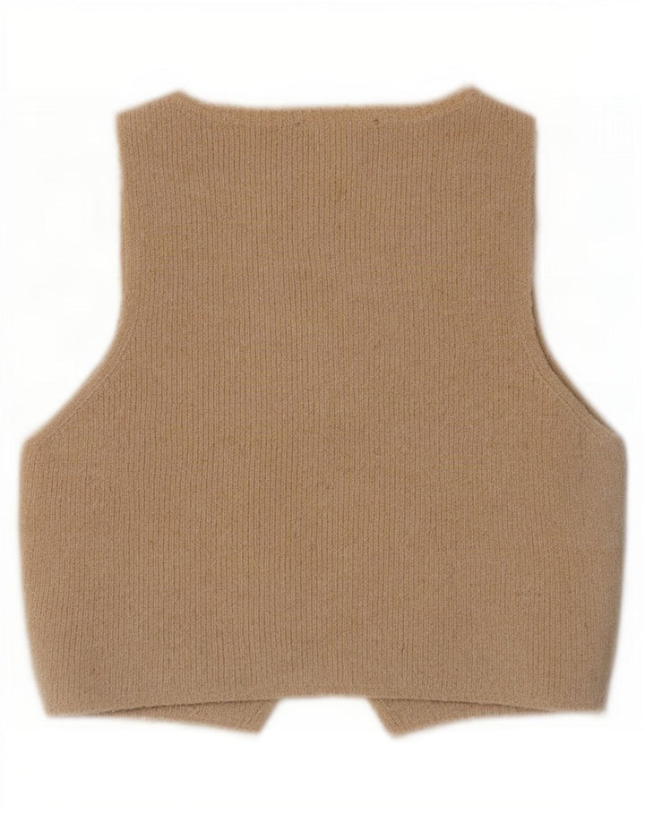 Gilet corto in maglia da donna Zara UK 12 Poliestere beige medio