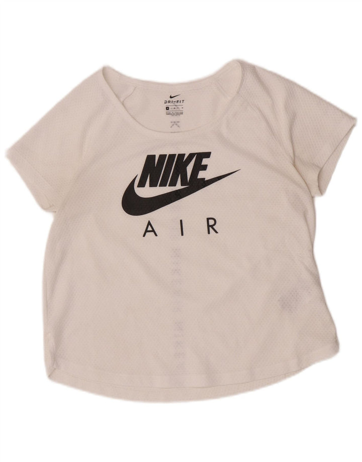 T-shirt grafica Nike Dri Fit da donna, taglia UK 14, poliestere bianco sporco medio