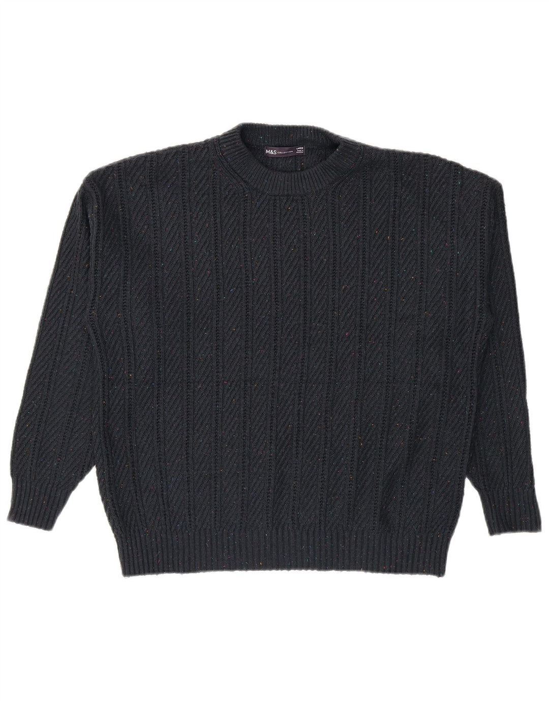 Maglione maglione girocollo da uomo Marks & Spencer grande blu navy screziato