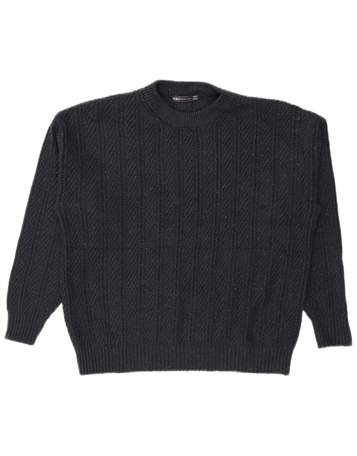 Maglione maglione girocollo da uomo Marks & Spencer grande blu navy screziato
